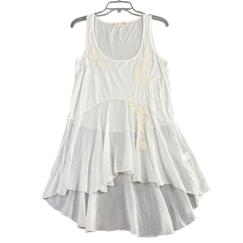 4 Love And Liberty Johnny Was M White Tunic Floral Embroidered High Low Boho Top